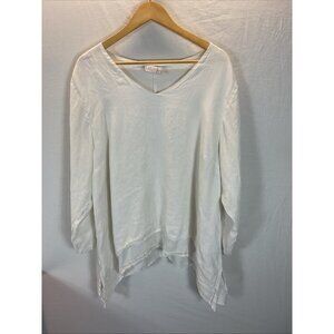La Fixsun WHite Blouse Womens‎ X: 100% Linen V-Neck 3/4 Sleeves Lagenlook